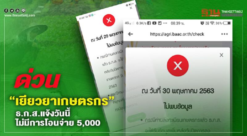 ด่วน “เยียวยาเกษตรกร” ธ.ก.ส.แจ้งวันนี้ไม่มีการโอน 5,000 ด่วน “เยียวยาเกษตรกร” ธ.ก.ส.แจ้งวันนี้ไม่มีการโอน 5,000