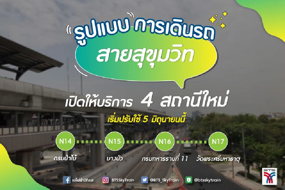5 มิ.ย. BTS เปิดส่วนต่อขยายใหม่ กรมป่าไม้ - วัดพระศรีฯ นั่งฟรีถึงสิ้นปี