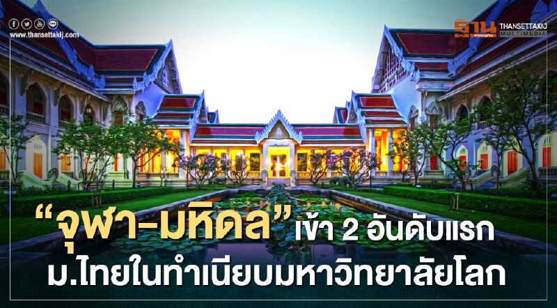 "จุฬา-มหิดล" เข้า 2 อันดับแรก ม.ไทยในทำเนียบมหาวิทยาลัยโลก