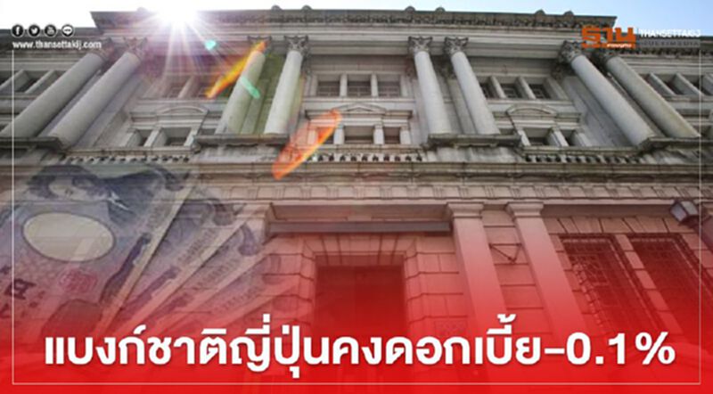 แบงก์ชาติญี่ปุ่นมีมติคงดอกเบี้ย -0.1% ตามคาด แบงก์ชาติญี่ปุ่นมีมติคงดอกเบี้ย -0.1% ตามคาด