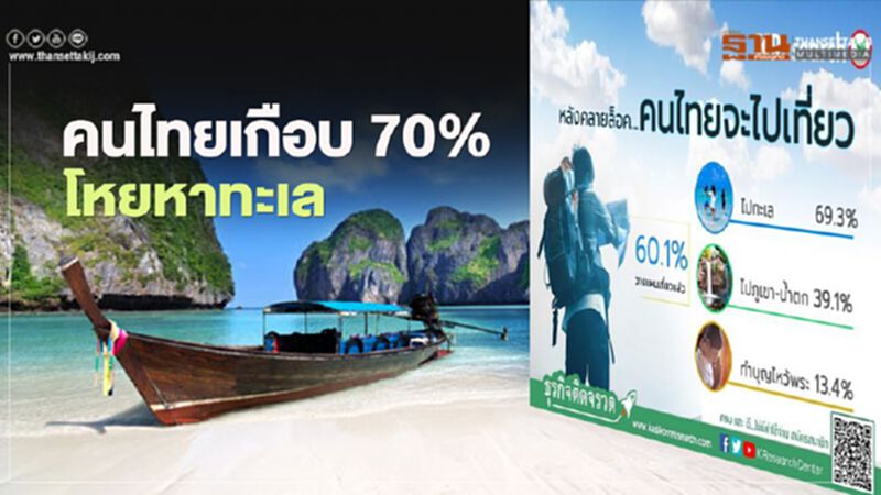 "เที่ยวปันสุข-เราไปเที่ยวกัน" คนไทยเกือบ 70% โหยหาทะเล "เที่ยวปันสุข-เราไปเที่ยวกัน" คนไทยเกือบ 70% โหยหาทะเล