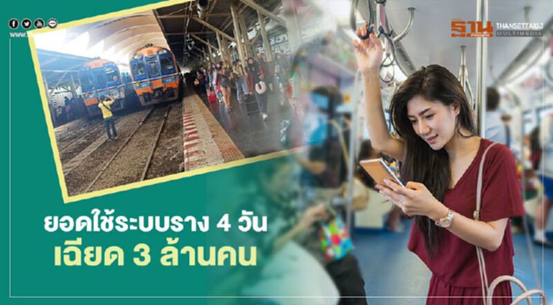 “กรมราง”เปิดยอดใช้"รถไฟ-รถไฟฟ้า" ช่วงหยุดยาว 4วัน เฉียด3ล้านคน “กรมราง”เปิดยอดใช้"รถไฟ-รถไฟฟ้า" ช่วงหยุดยาว 4วัน เฉียด3ล้านคน