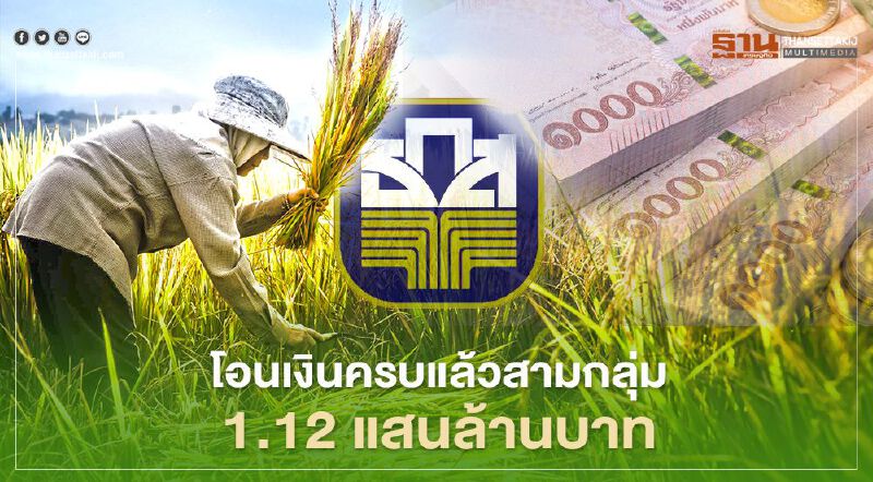 เยียวยาเกษตรกร ธ.ก.ส.โอนครบแล้วสามกลุ่ม 1.12 แสนล้าน