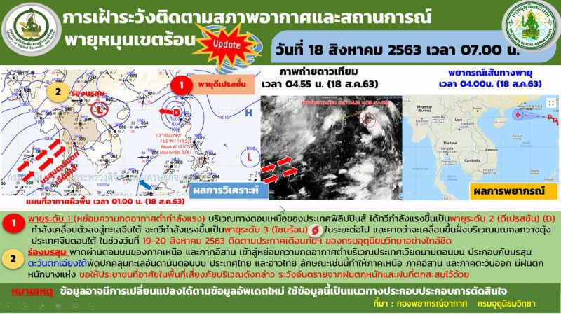 กรมอุตุฯเฝ้าระวัง พายุดีเปรสชันทะเลจีนใต้  "เหนือ-อีสาน-ตะวันออก"รับมือฝนตกหนัก