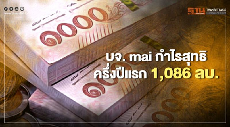 บจ.mai กำไรสุทธิครึ่งปีแรก 1,086 ลบ. ลดลง 73.0% บจ.mai กำไรสุทธิครึ่งปีแรก 1,086 ลบ. ลดลง 73.0%