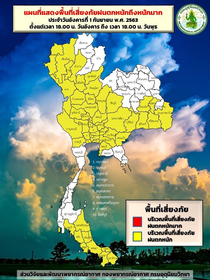 1- 2 ก.ย. กรุงเทพ - ปริมณฑล ฝนร้อยละ 80 