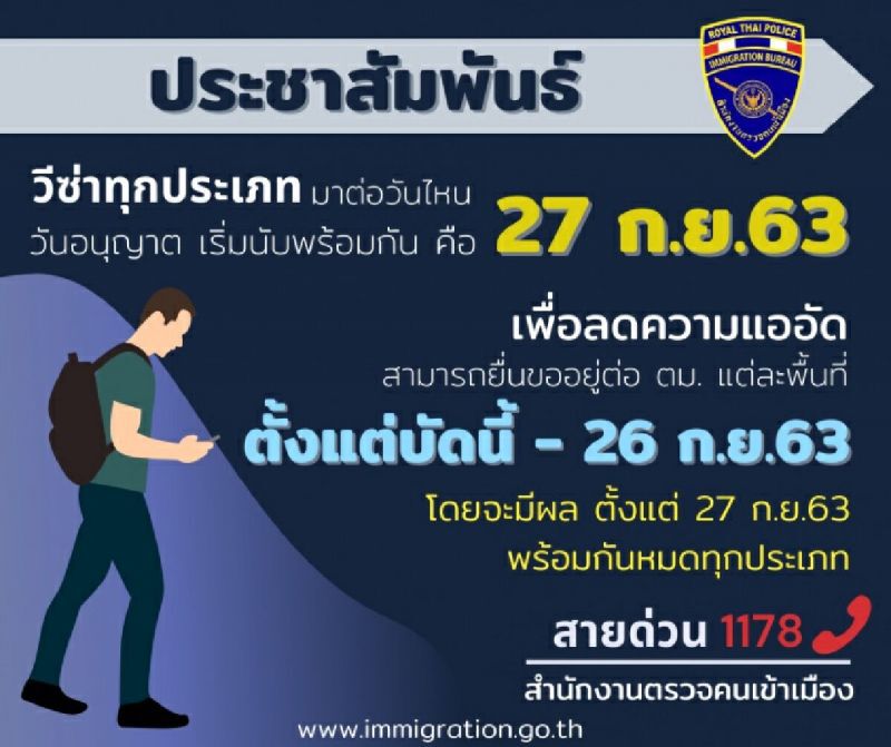 ตม.เปิดให้ต่างชาติยื่นวีซ่าขออยู่ต่อ มีผล 27 ก.ย.นี้