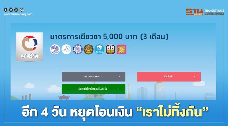รีบตรวจสอบสิทธิ www.เราไม่ทิ้งกัน.com เหลืออีก 4 วัน คลังฯ หยุดโอน15,000
