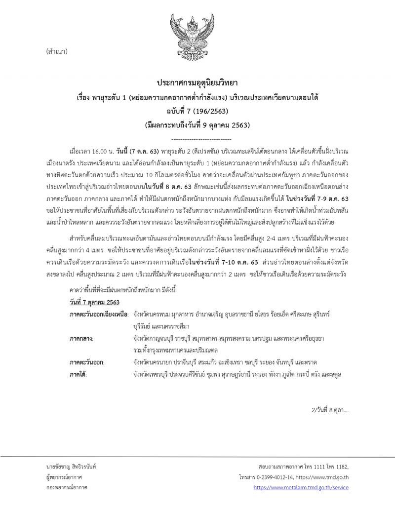 ประกาศกรม อุตุนิยม​วิทยา​ฉบับที่7
