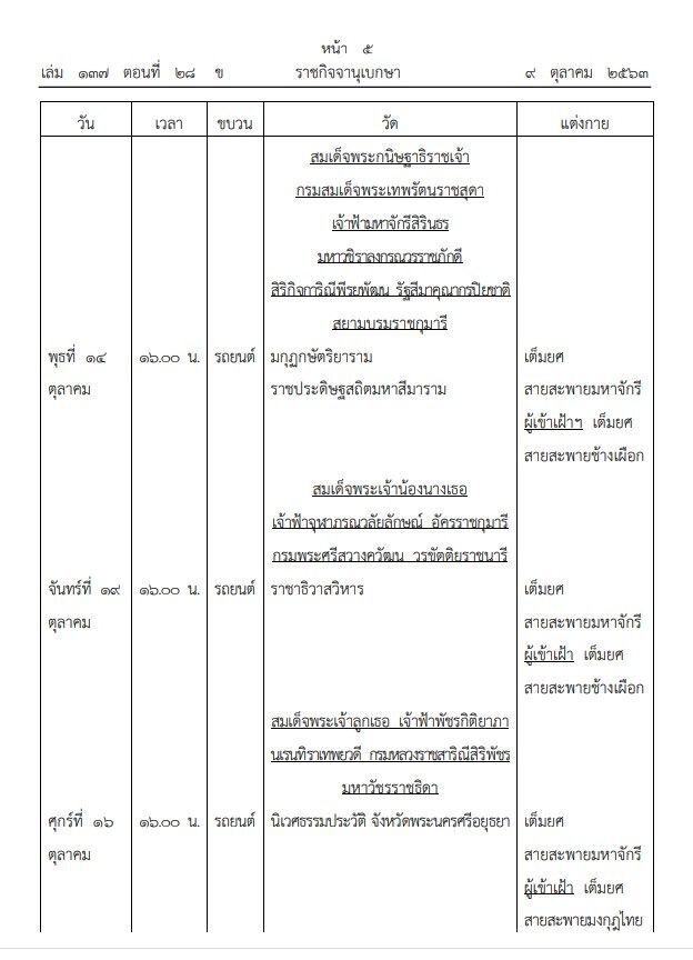  หมายกำหนดการพระราชพิธีทรงบำเพ็ญพระราชกุศลถวายผ้าพระกฐิน