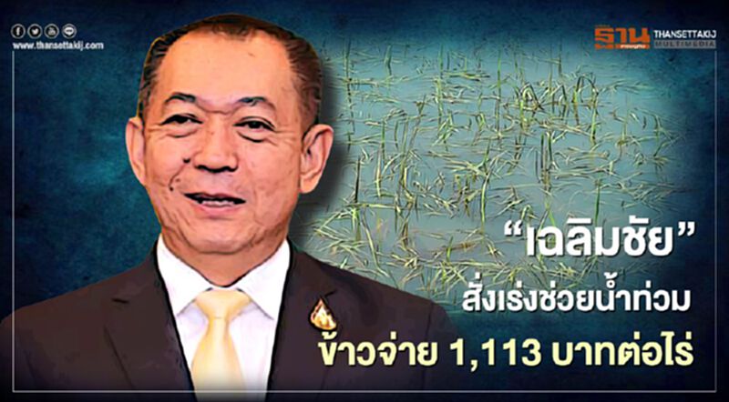 “เฉลิมชัย”สั่งเร่งช่วยน้ำท่วม ข้าวจ่าย 1,113 บาทต่อไร่ “เฉลิมชัย”สั่งเร่งช่วยน้ำท่วม ข้าวจ่าย 1,113 บาทต่อไร่