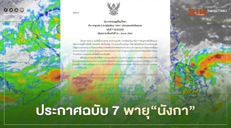 กรมอุตุฯประกาศเตือนฉบับ 7 พายุ"นังกา" มีผลกระทบไทยวันนี้ กรมอุตุฯประกาศเตือนฉบับ 7 พายุ"นังกา" มีผลกระทบไทยวันนี้