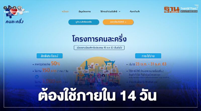 www.คนละครึ่ง.com เตือนประชาชนลงทะเบียนยืนยันตัวตนได้รับสิทธิ์ต้องใช้ภายใน 14 วัน www.คนละครึ่ง.com เตือนประชาชนลงทะเบียนยืนยันตัวตนได้รับสิทธิ์ต้องใช้ภายใน 14 วัน