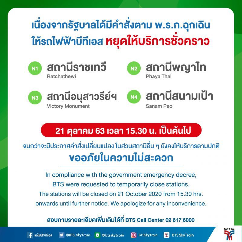 บีทีเอส ปิดให้บริการสถานีรถไฟฟ้า 4 สถานี