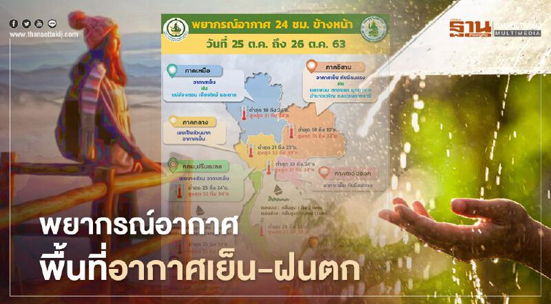 เช็กด่วน “พยากรณ์อากาศ” 25-26 ต.ค. 63 พื้นที่อากาศหนาวเย็น-มีฝนตก เช็กด่วน “พยากรณ์อากาศ” 25-26 ต.ค. 63 พื้นที่อากาศหนาวเย็น-มีฝนตก