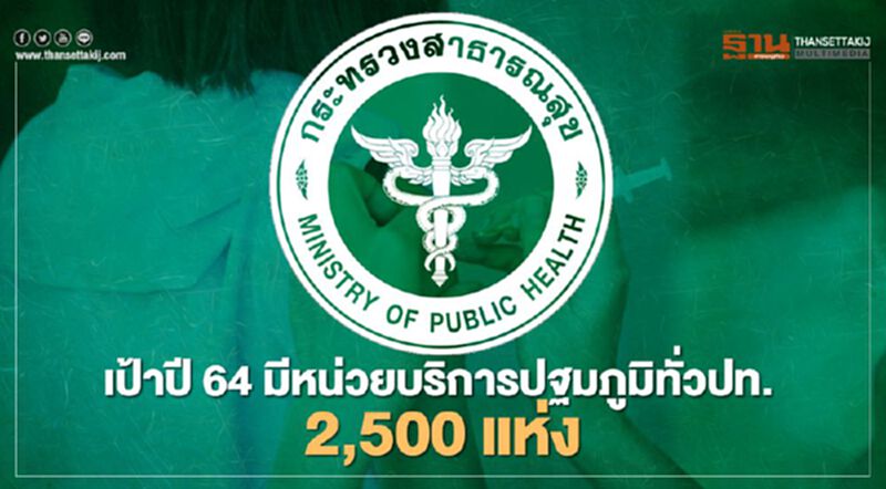 "สาธารณสุข" ตั้งเป้าปี 64 มีหน่วยบริการปฐมภูมิทั่วปท. 2,500 แห่ง ดูแล 25 ล้านคน "สาธารณสุข" ตั้งเป้าปี 64 มีหน่วยบริการปฐมภูมิทั่วปท. 2,500 แห่ง ดูแล 25 ล้านคน