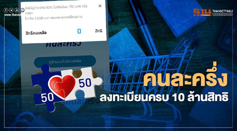 ปิดจ๊อบลงทะเบียน "คนละครึ่ง" 10 ล้านสิทธิเต็มแล้ว ปิดจ๊อบลงทะเบียน "คนละครึ่ง" 10 ล้านสิทธิเต็มแล้ว