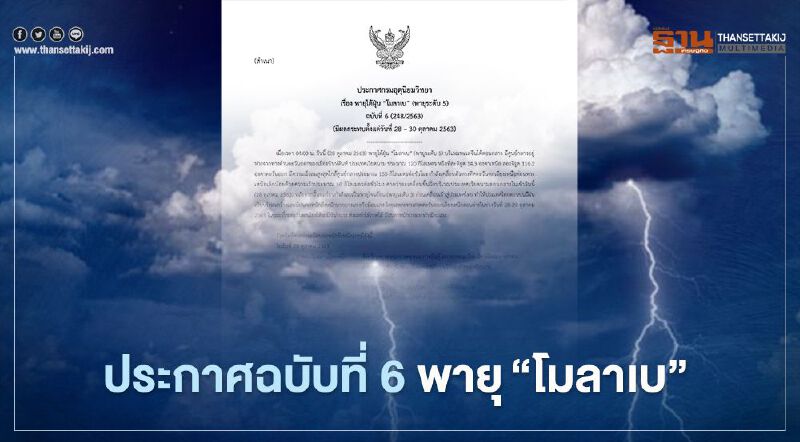 กรมอุตุฯ เตือนฉบับ 6 พายุไต้ฝุ่น “โมลาเบ” ขึ้นฝั่งเวียดนามวันนี้  อีสานรับมือฝนตกหนัก ลมแรง
