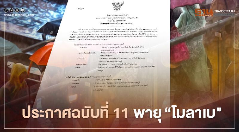 กรมอุตุฯ เตือนฉบับ 11 "พายุโมลาเบ” อ่อนกําลังลงเป็น หย่อมความกดอากาศต่ำกําลังแรง กรมอุตุฯ เตือนฉบับ 11 "พายุโมลาเบ” อ่อนกําลังลงเป็น หย่อมความกดอากาศต่ำกําลังแรง