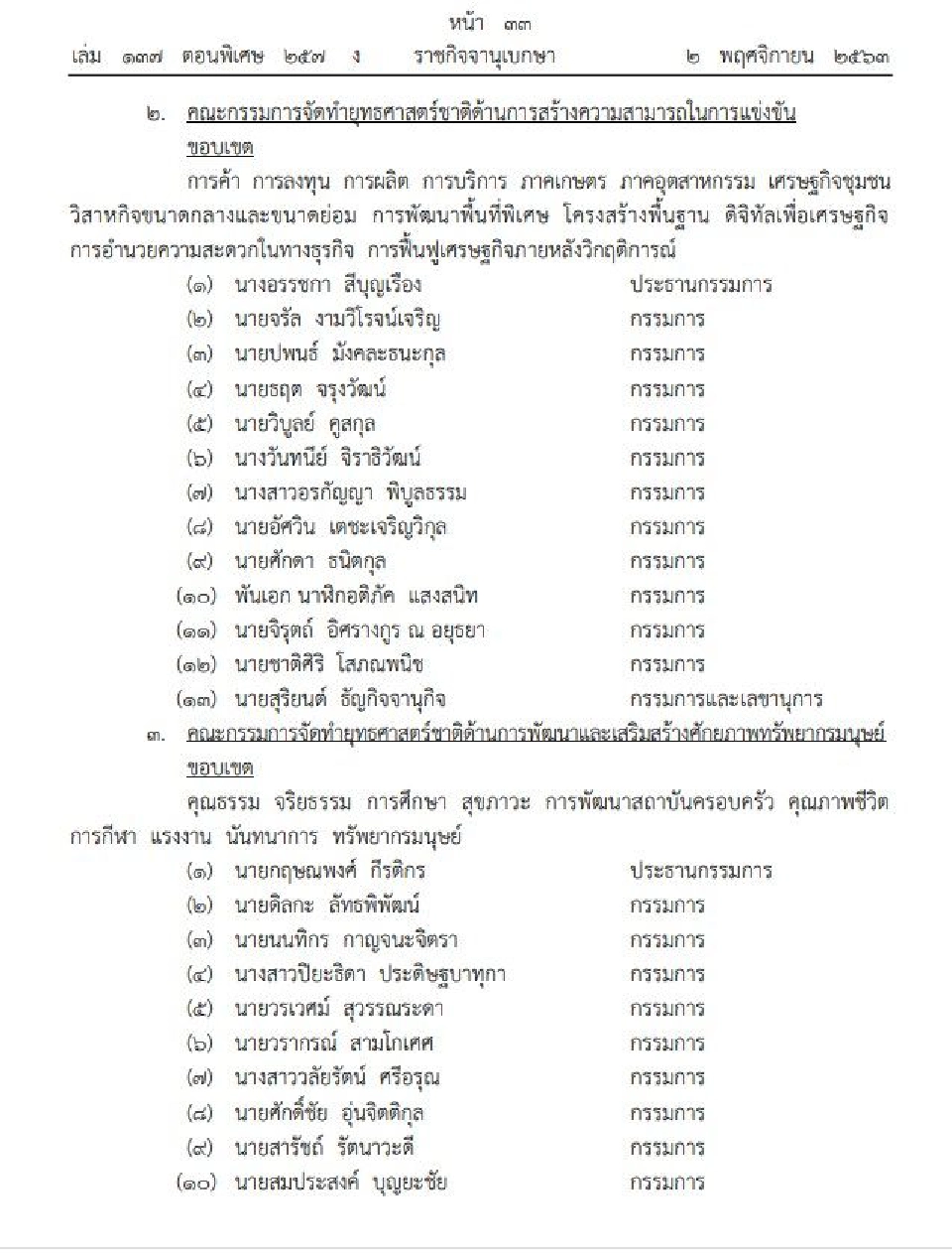 ประกาศแต่งตั้งคณะกรรมการจัดทำยุทธศาสตร์ชาติ 6 ด้าน