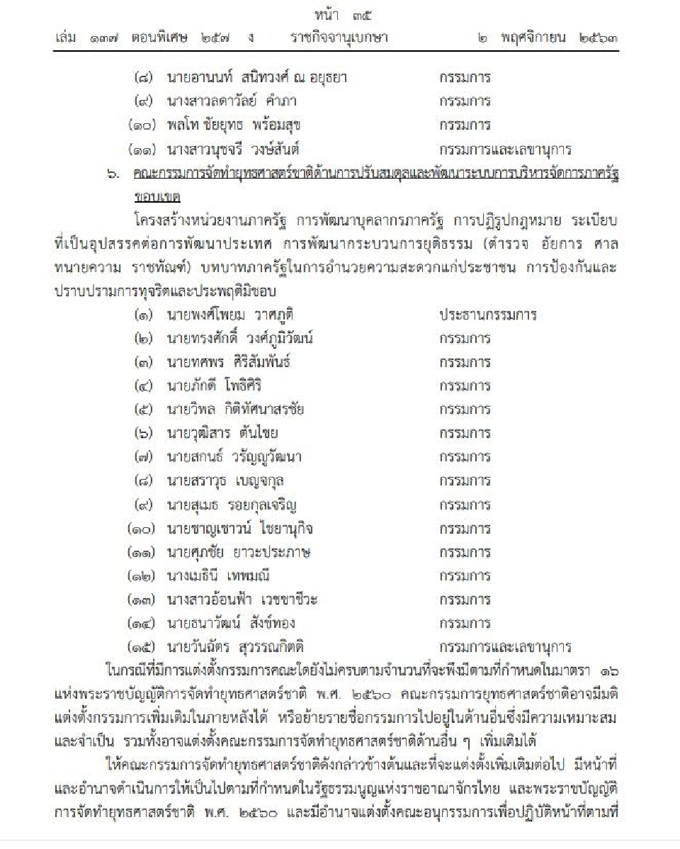 ประกาศแต่งตั้งคณะกรรมการจัดทำยุทธศาสตร์ชาติ 6 ด้าน