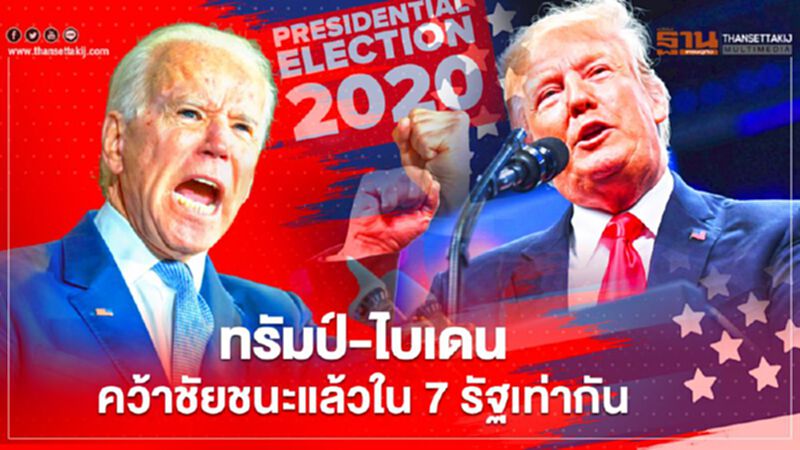 ทรัมป์-ไบเดนคว้าชัยชนะแล้วใน 7 รัฐเท่ากัน ทรัมป์-ไบเดนคว้าชัยชนะแล้วใน 7 รัฐเท่ากัน