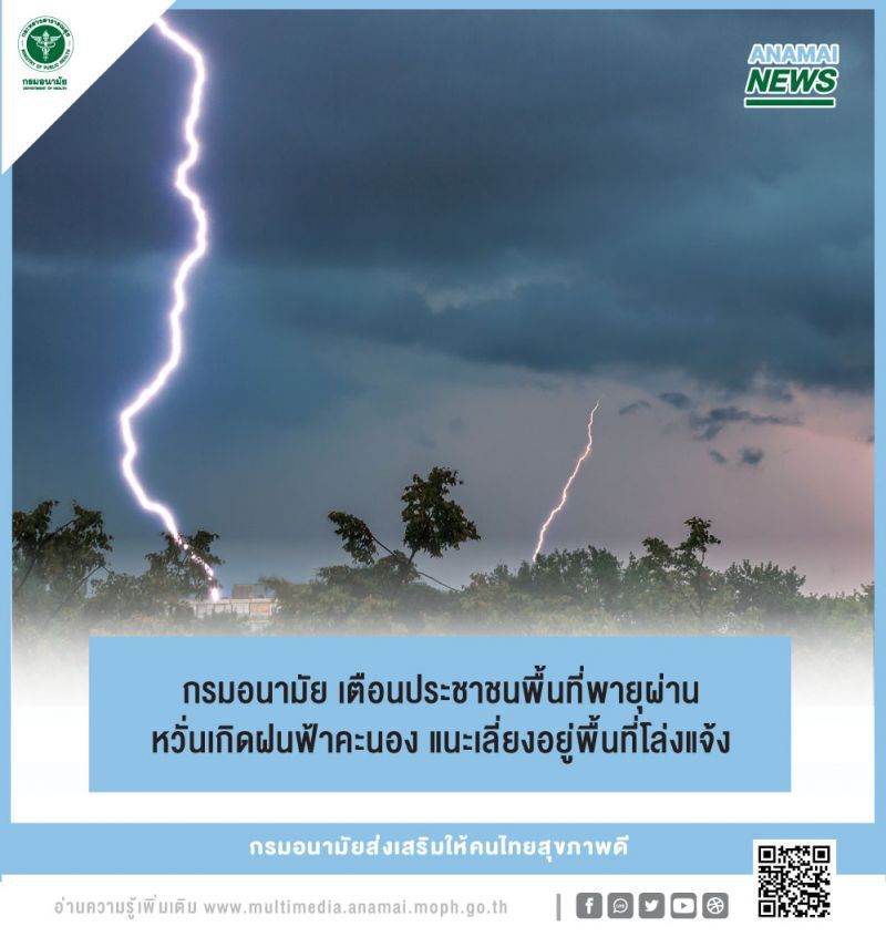 สธ.เตือนพื้นที่พายุผ่าน เลี่ยงอยู่ที่โล่งแจ้ง