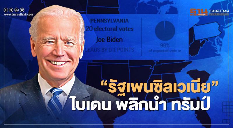 เลือกตั้งสหรัฐ  คะแนน Electoral Vote "รัฐเพนซิลเวเนีย" พลิก ไบเดน นำ ทรัมป์  