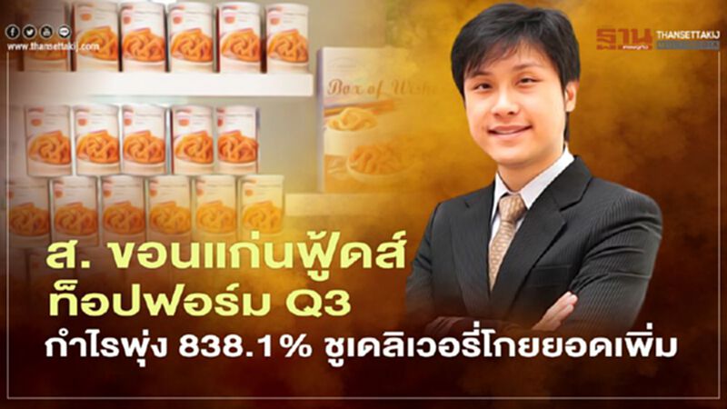 ส. ขอนแก่นฟู้ดส์ ท็อปฟอร์ม Q3 กำไรพุ่ง 838.1% ชูเดลิเวอรี่โกยยอดเพิ่ม ส. ขอนแก่นฟู้ดส์ ท็อปฟอร์ม Q3 กำไรพุ่ง 838.1% ชูเดลิเวอรี่โกยยอดเพิ่ม