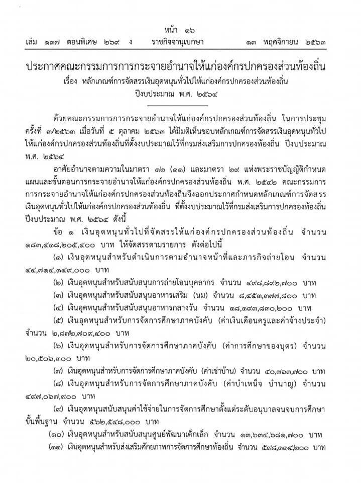 จัดสรรงบปี 64 ให้"อปท." 183,418 ล้าน-แอบฝากเบี้ยยังชีพ 6.6 หมื่นล้าน