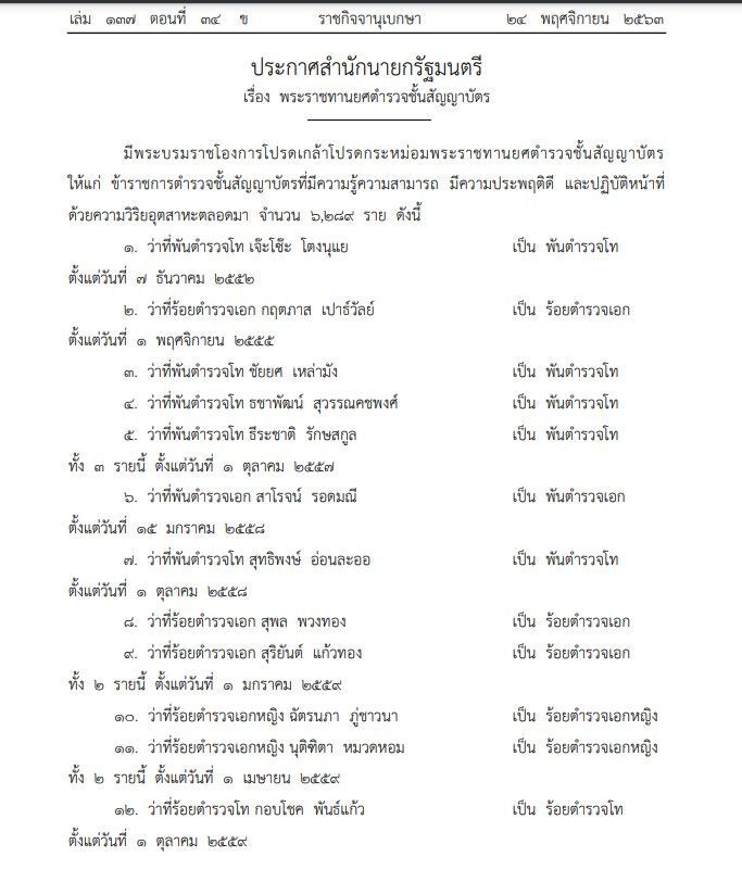 โปรดเกล้าฯ พระราชทานยศตํารวจชั้นสัญญาบัตร 6,289 ราย