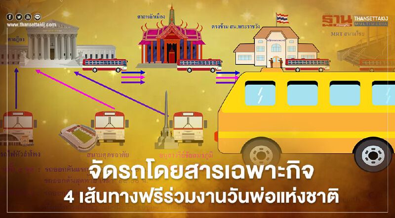  ขสมก.จัดรถโดยสารเฉพาะกิจ 4 เส้นทางฟรี รองรับคนร่วมงานวันพ่อแห่งชาติ1-6 ธ.ค.นี้