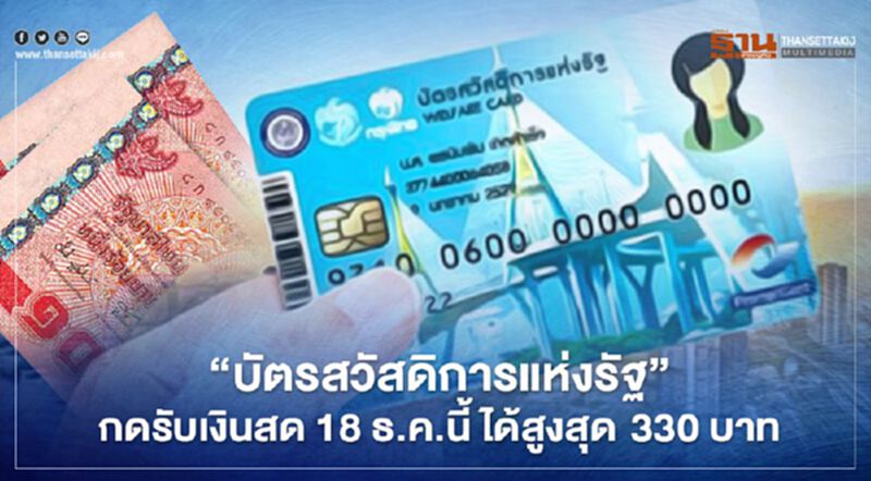 "บัตรคนจน บัตรสวัสดิการแห่งรัฐ" กดเงินสด18 ธ.ค.นี้ได้สูงสุด 330 บาท "บัตรคนจน บัตรสวัสดิการแห่งรัฐ" กดเงินสด18 ธ.ค.นี้ได้สูงสุด 330 บาท