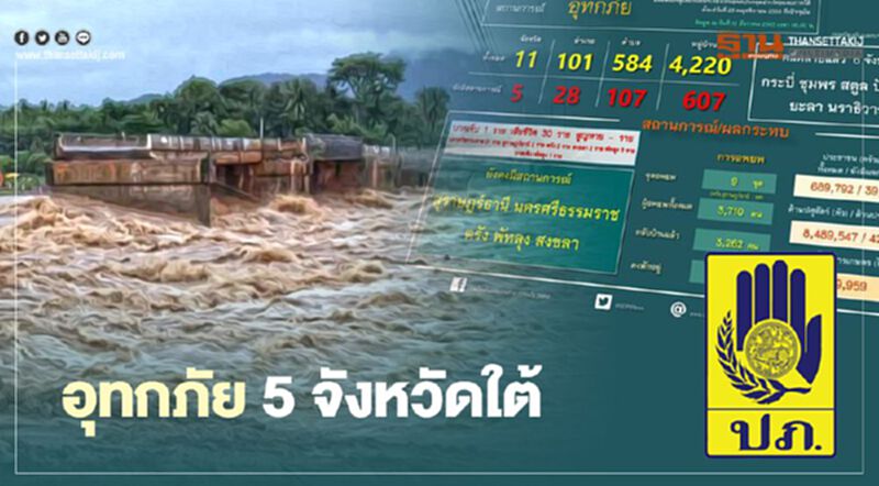 ปภ.รายงานอุทกภัย 5 จังหวัดใต้ กระทบ 39,086 ครัวเรือน ปภ.รายงานอุทกภัย 5 จังหวัดใต้ กระทบ 39,086 ครัวเรือน