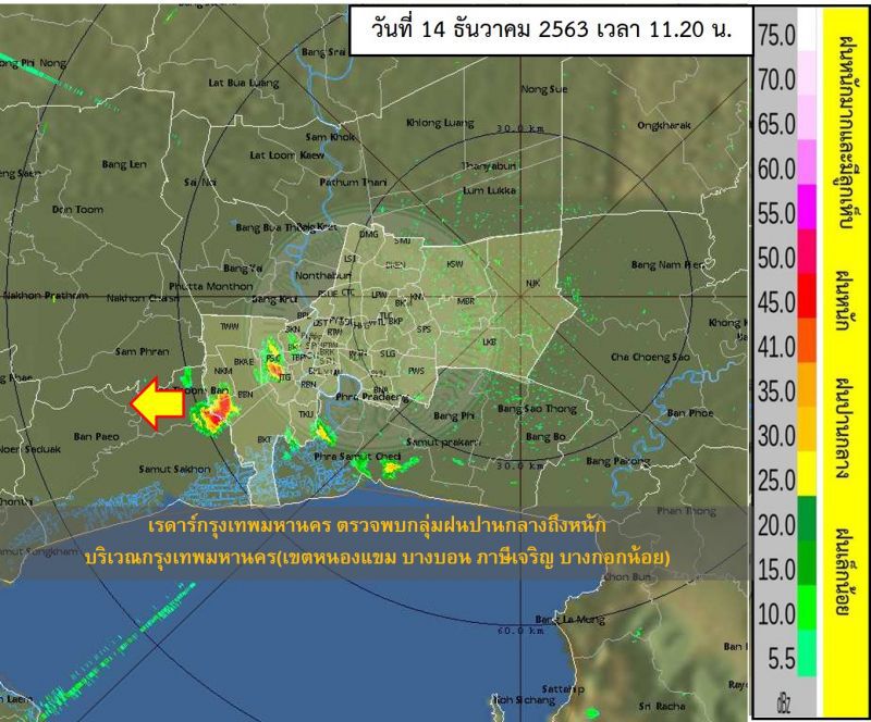 เปิดภาพ เรดาร์ตรวจพบกลุ่มฝนพื้นที่กทม.-ปริมณฑล 
