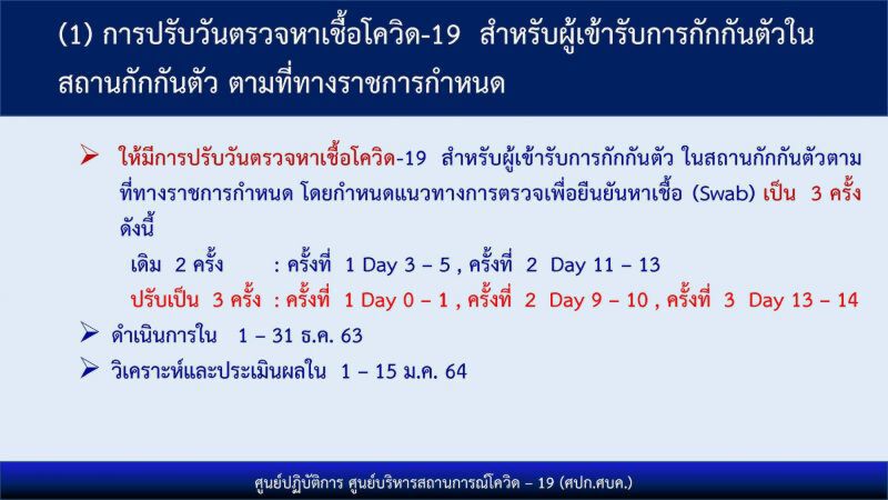 ศบค.ปรับวันตรวจหาเชื้อโควิด-19 เพิ่มเป็น 3 ครั้ง 