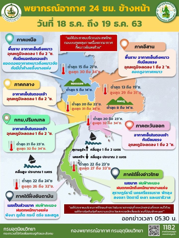 กรมอุตุฯเปิดแผนที่พื้นที่เสี่ยงภัยฝนตกหนักถึงหนักมาก