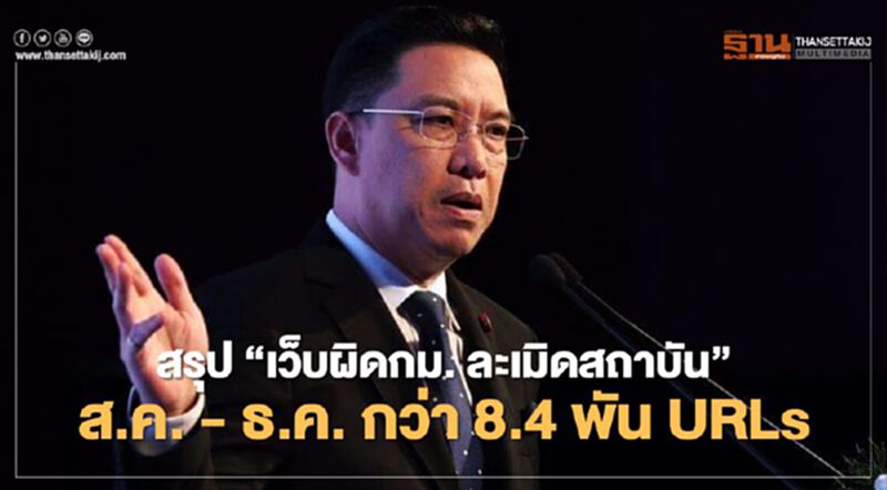 กระทรวงดิจิทัลฯ สรุป "เว็บผิดกฎหมาย ละเมิดสถาบัน" 5 เดือนสุดท้าย กว่า 8.4 พัน URLs กระทรวงดิจิทัลฯ สรุป "เว็บผิดกฎหมาย ละเมิดสถาบัน" 5 เดือนสุดท้าย กว่า 8.4 พัน URLs