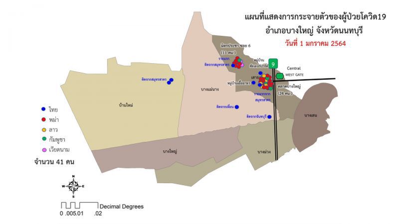 การการกระจายตัวของผู้ป่วย โควิด-19 อำเภอบางใหญ่ จังหวัดนนทบุรี 