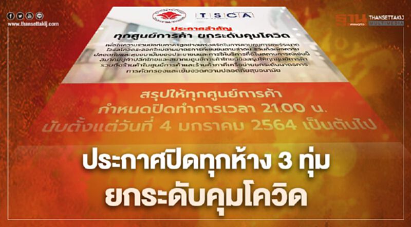 ประกาศปิดทุกห้าง 3 ทุ่ม ยกระดับคุมโควิด เริ่ม 4 ม.ค.นี้ ประกาศปิดทุกห้าง 3 ทุ่ม ยกระดับคุมโควิด เริ่ม 4 ม.ค.นี้