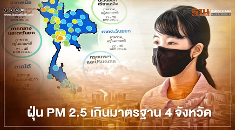 ฝุ่น PM 2.5 เช้านี้ ทั่วไทยเกินมาตรฐาน 4 จังหวัด "สมุทรสาคร"พ่วงด้วย ฝุ่น PM 2.5 เช้านี้ ทั่วไทยเกินมาตรฐาน 4 จังหวัด "สมุทรสาคร"พ่วงด้วย