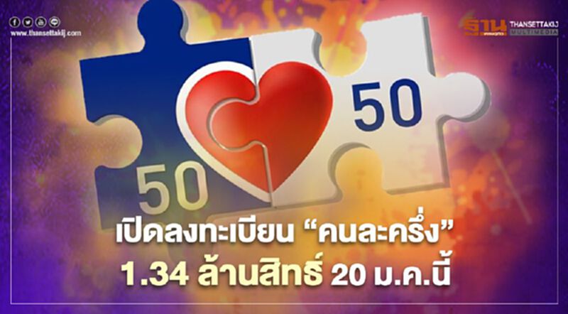 เปิดลงทะเบียน “คนละครึ่ง” 1.34 ล้านสิทธิ์ 20 ม.ค.นี้ เปิดลงทะเบียน “คนละครึ่ง” 1.34 ล้านสิทธิ์ 20 ม.ค.นี้