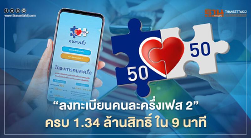 “ลงทะเบียนคนละครึ่งเฟส 2” ครบ 1.34 ล้านสิทธิ์ ใน 9 นาที “ลงทะเบียนคนละครึ่งเฟส 2” ครบ 1.34 ล้านสิทธิ์ ใน 9 นาที