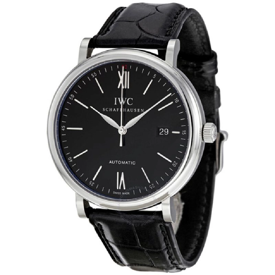 IWC – รุ่น Portofino Automatic Black Dial Black Leather Men's Watch 3565-02