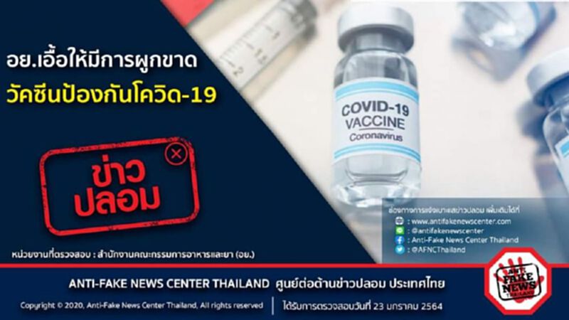 ข่าวปลอม! อย.เอื้อให้มีการผูกขาดวัคซีนป้องกัน"โควิด-19" ข่าวปลอม! อย.เอื้อให้มีการผูกขาดวัคซีนป้องกัน"โควิด-19"