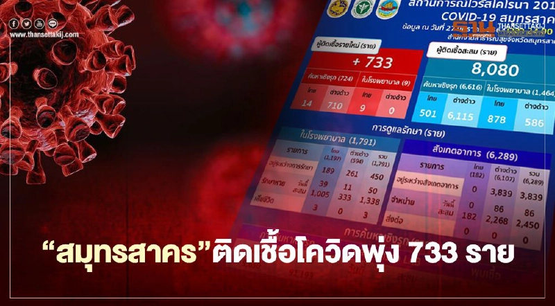 “สมุทรสาคร”ตรวจเชิงรุก พบติดเชื้อโควิดเพิ่ม 733 ราย สะสมทะลุ 8,000 ราย