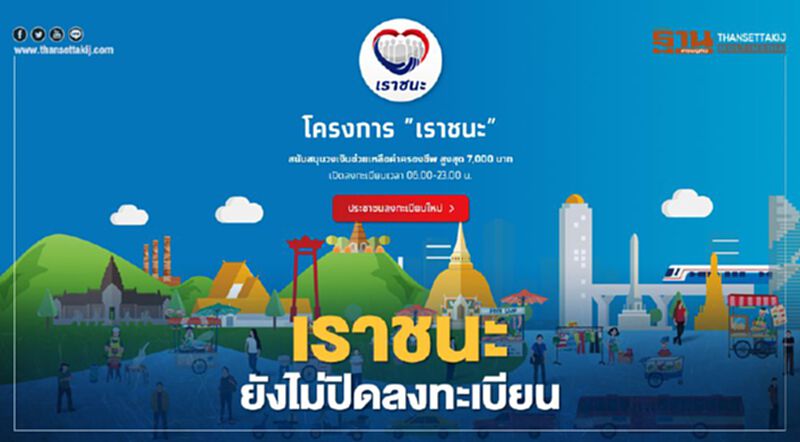 www.เราชนะ.com คลัง เปิดลงทะเบียน"เราชนะ"เพื่อรับสิทธิ์เงินสูงสุด 7,000 บาท www.เราชนะ.com คลัง เปิดลงทะเบียน"เราชนะ"เพื่อรับสิทธิ์เงินสูงสุด 7,000 บาท