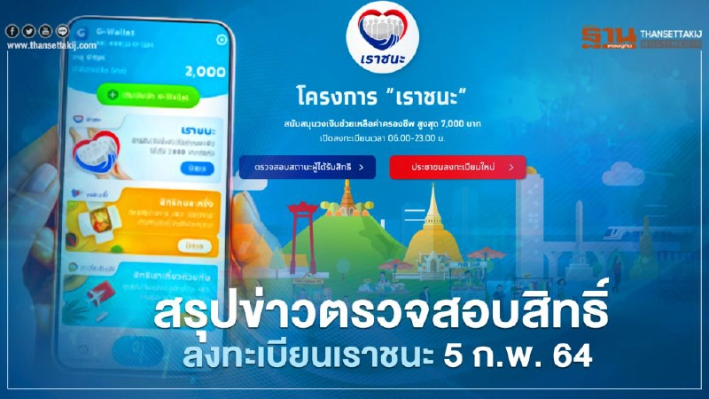 สรุปข่าว ตรวจสอบสิทธิ์ ลงทะเบียนwww.เราชนะ.com 5 ก.พ. 64 สรุปข่าว ตรวจสอบสิทธิ์ ลงทะเบียนwww.เราชนะ.com 5 ก.พ. 64