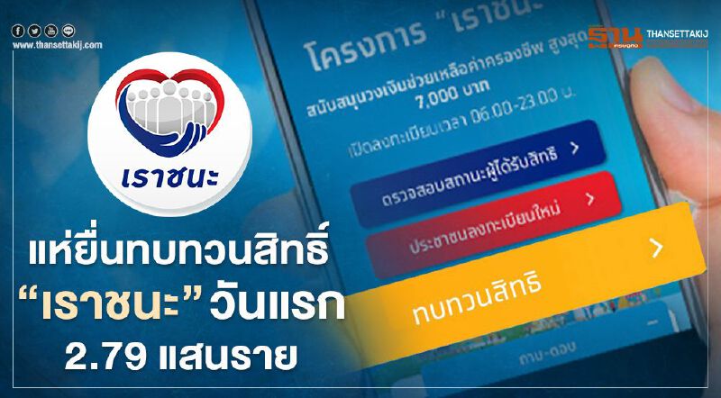 "เราชนะ" ติดเกณฑ์ไม่ผ่านรายได้ 3 แสน แห่ยื่นทบทวนสิทธิ์วันแรก2.79แสนราย  