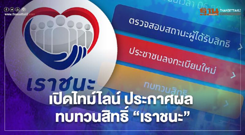 เปิดไทม์ไลน์ ประกาศผล ทบทวนสิทธิ์ “เราชนะ” เปิดไทม์ไลน์ ประกาศผล ทบทวนสิทธิ์ “เราชนะ”